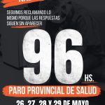APROSA anunció un nuevo paro provincial de 96 horas para esta semana en Salud