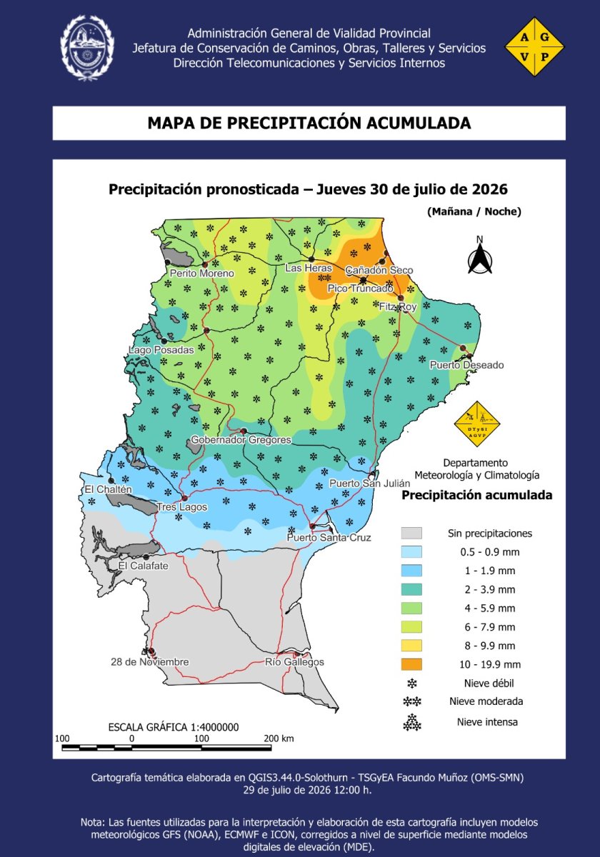 Se esperan precipitaciones de intensidad débil a moderada durante los días 30 y 31 de julio